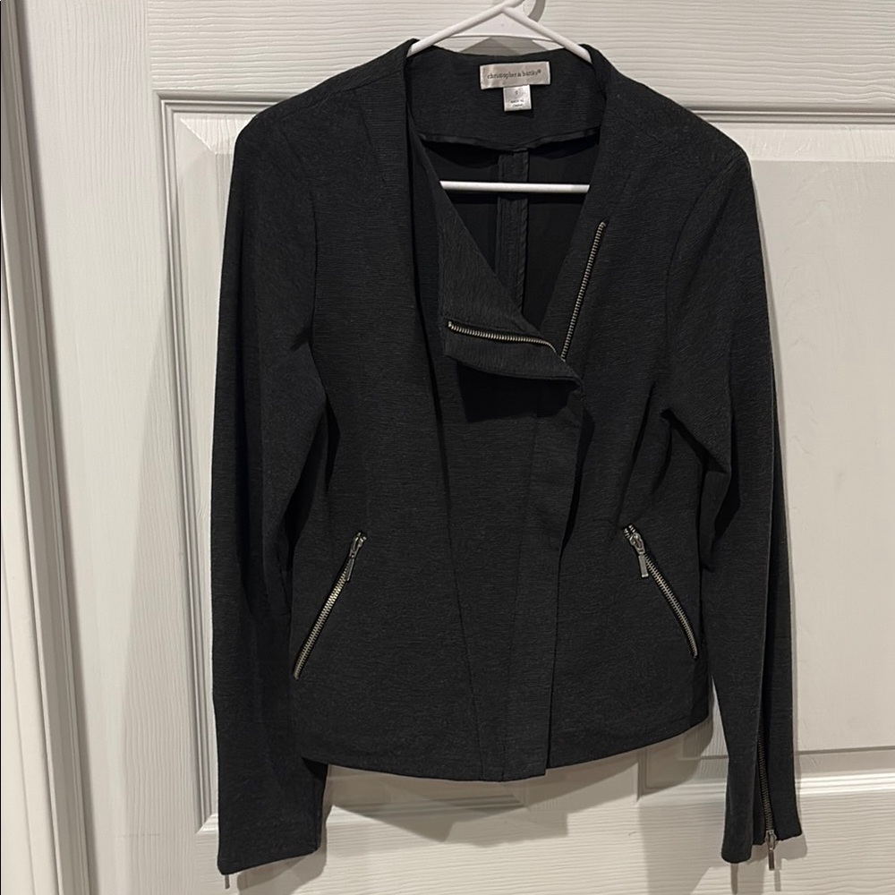 Christopher & Banks Grey/Black Zip-Front Blazer